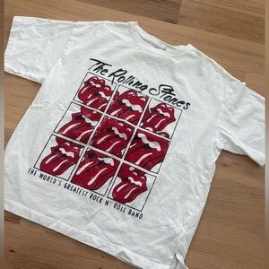 Zara Kids White Tee with Red Rolling Stones Graphic